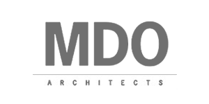 The brand logo of MDO in grayscale.