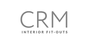 The brand logo of CRM Interior Fit-Outs in grayscale.