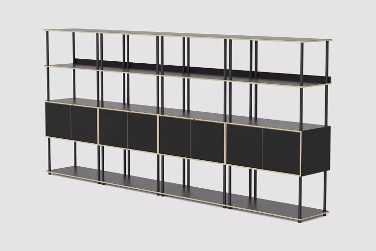 A picture of the Studio Shelving System Storage, designed by Bene and distributed by Walls to Workstations.